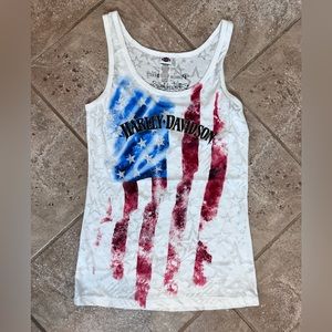 Harley-Davidson White Tank Top with Red and Blue Design